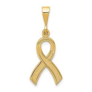 14k Yellow Gold Polished and Satin Awareness Ribbon Pendant